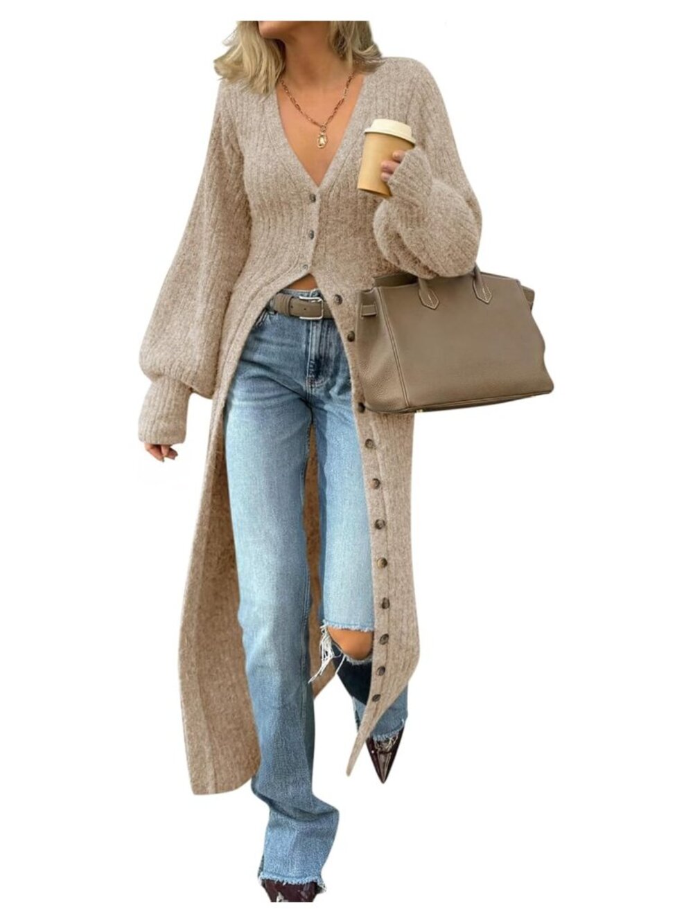 Saodimallsu Women Long Duster Cardigan Button Down Maxi Sweater Dress Chunky